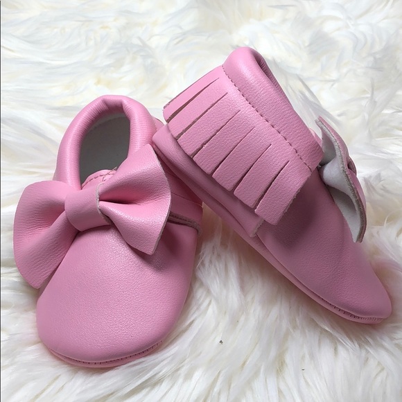 ❣️5 for $25 💕 Girls Pink bow baby soft sole moccasins - Picture 5 of 6